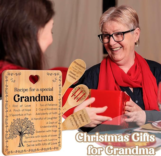 Grandma Gifts, Christmas Birthday Gift for Grandmas Nanny from Grandkids, Bamboo Cutting Board, Grandparents Thankgiving Christmas Xmas Kitchen Presents for Nana Gigi from Grandchildren