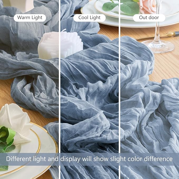 Wokceer Cheesecloth Table Runner 12Pack 10FT Dusty Blue Boho Gauze Fall Thanksgiving Cheese Cloth Table Runner for Party Long Rustic Sheer Table Runners for Baby Bridal Shower Wedding Easter Table