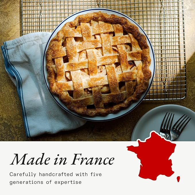 Made In Cookware - 9" Pie Dish - Navy Rim - Hand Crafted Porcelain - Professional Bakeware France