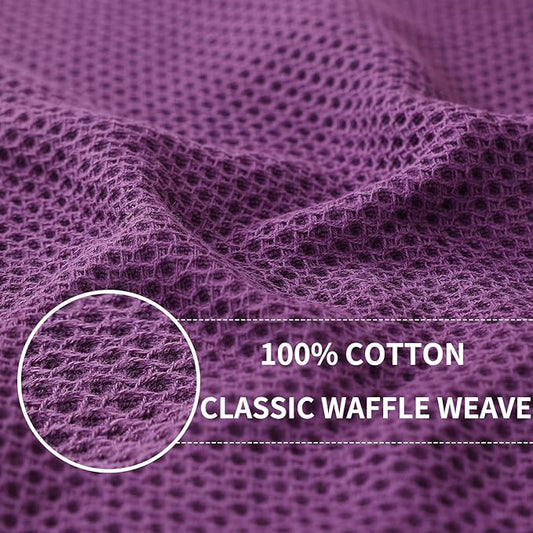 Homaxy 100% Cotton Waffle Weave Kitchen Dish Towels, Ultra Soft Absorbent Quick Drying Cleaning Towel, 13 x 28 Inches, 4-Pack, Purple