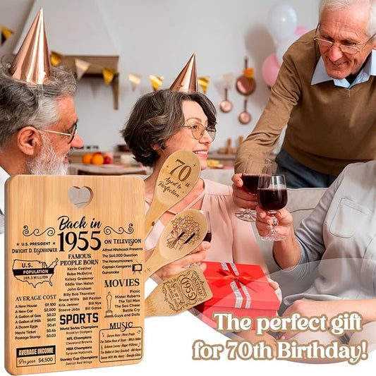 70th Birthday Gifts for Women - "Back in 1955" 70th Birthday Gifts for Men Cutting Board, Bamboo-Made Engraved "Year 1955 News" 70th Birthday Gifts
