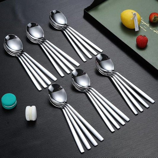 Berglander Dinner Spoon of 24, Stainless Steel Soup Spoons Silverware, Shiny Modern Soup Spoon Table Spoons Set Dishwasher Safe