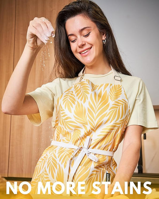 Premium Adjustable Cooking Aprons for Women with Pockets| Poly-Cotton Waterproof Kitchen Apron| Cute Floral Design, Long Ties