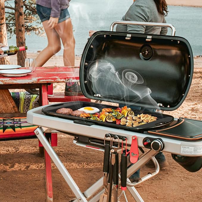 Onlyfire Ceramic Coated Full Size Griddle Insert for Weber Traveler Portable Gas Grill, BBQ Grill Griddle for Outdoor Cooking, Black
