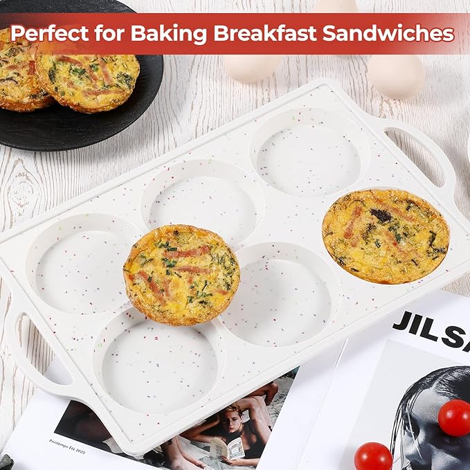 CAKETIME Muffin Top Pan Non Stick,4 Inch Metal Frame Round Egg Baking Pan for Oven English Muffins, Whoopie Pies, Corn Bread, Egg Bites, Breakfast Sandwiches Tarts 2 Confetti