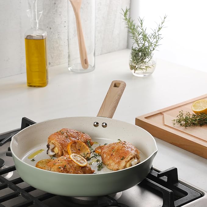 Gibson Home Marbleton 11 Inch Large Aluminum Fry Pan Cookware Non-Toxic Premium Ceramic Non Stick Frying Pan, Kitchen Egg Pan, Omelet Pan, Always Pan, Pots and Pans, Sage Green, Induction Safe