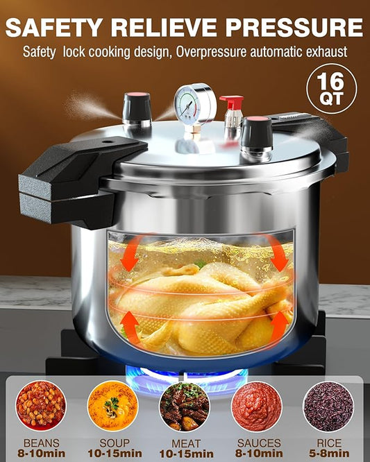 Wantjoin Aluminum Pressure Cooker 23Qt Pressure Canner, Pressure Pot with Pressure Control for Home Kitchen or Restraurant, Commercial Pressure Cooker with Gauge