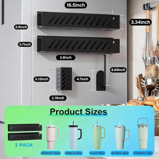 Magnetic Cup Holder for 8 Stanley 30/40 oz Tumbler, 2Pack Water Bottle Holder with Tumbler Lid & Straw Organizer, Flexible disassembly, Ideal for Fridge and Other Iron Surfaces
