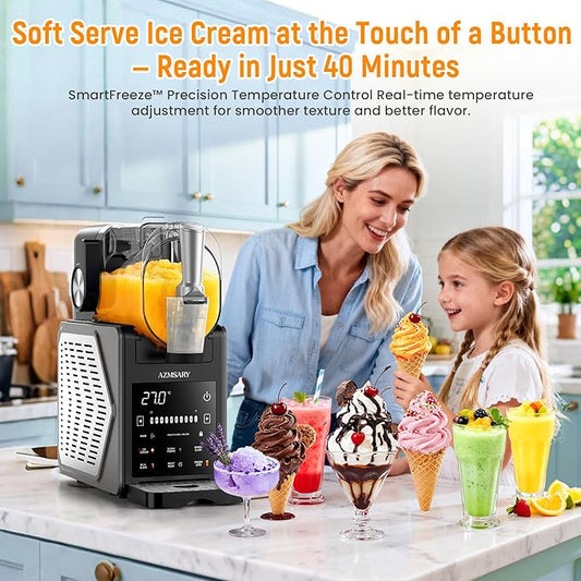 Slushie Machine, 85oz Ice Cream Machine & Slushy Machine for home, with LED Display, 6 Preset Programs for Margaritas, Frappés, Milkshakes, and Soft Serve, Automatic Cleaning, No Ice Needed