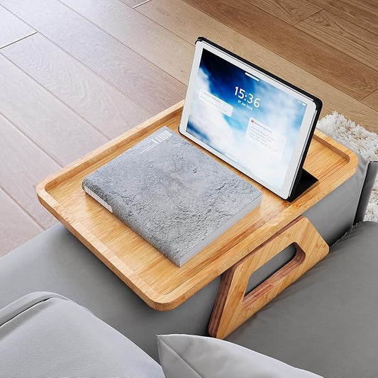 Couch Arm Tray,Bamboo Folding Sofa Tray,Sofa Armrest Trays Clip-On Couch Desk for Drinks,Snacks,Phone,Remote Control(Natural)