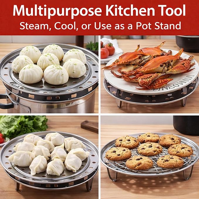 Stainless Steel Steamer for Cooking ,Multipurpose Steaming Rack Stand for Stock Pot, Pressure Cooker & Canning - Ideal for Tamales, Vegetables, Baking & Daily Cooking Needs