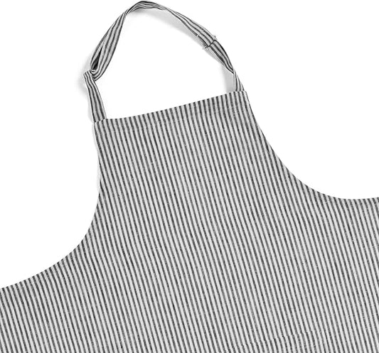 Solino Home 100% Pure Linen Apron for Women & Men - Full Midi Bib Apron Adjustable Neck Strap with Center Pockets for Kitchen