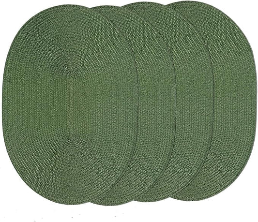 AHHFSMEI Placemats Set of 4 for Dining Table Washable Woven Non-Slip 18x12 inches Placemat Heat-Resistant Durable Table Mats for Dining Table Easy to Clean (Oval Green, 4)