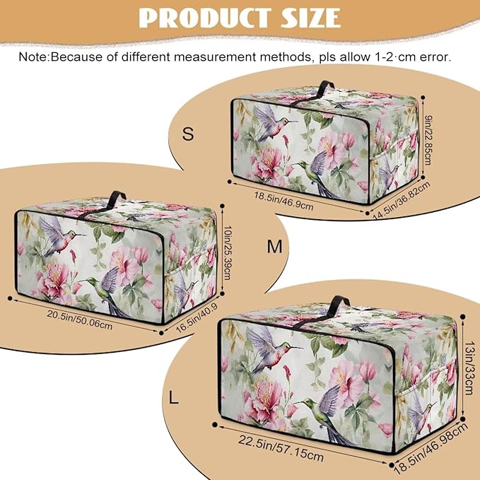 Doojoayie 4 Slice Toaster Cover Hummingbird 4 Slice Small Appliance Covers Stain Resistant & Dustproof Kitchen Appliance Protector Flower Print