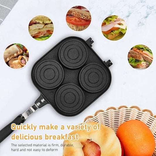 gernie Double Sided Waffle Maker, Non Stick Quick Cooking Multifunctional Pancake Maker, Ideal Stovetop Cooker with Portable Design for Wheel Pie Bread Egg