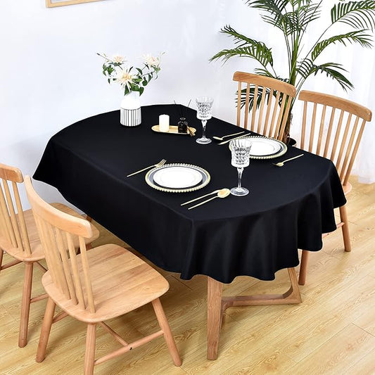 Wolkemer Small Oval Tablecloth 52 x 70 Inch Washable Fabric Table Cloth Solid Black Table Cover for Dining Wedding Party Banquet Tabletop Decoration