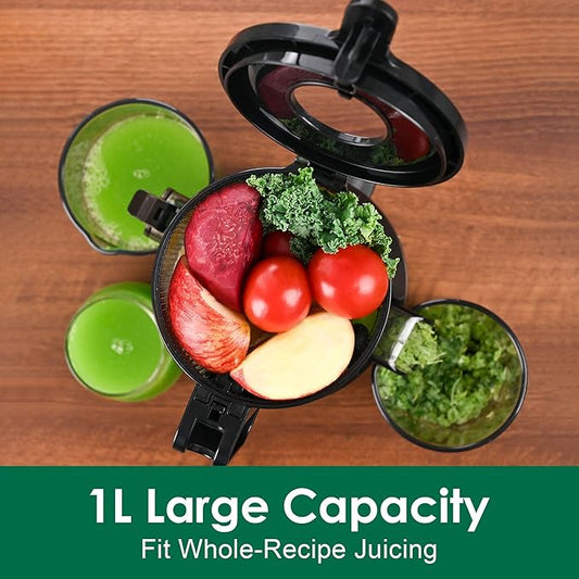 Fretta Nifty Cold Press Juicer Machines,Slow Masticating Juicer Machines with 1.1 L Large Feed Chute,Fit Whole Fruits & Vegetables Easy Clean Self Feeding,High Juice Yield,BPA Free (Ink-black)