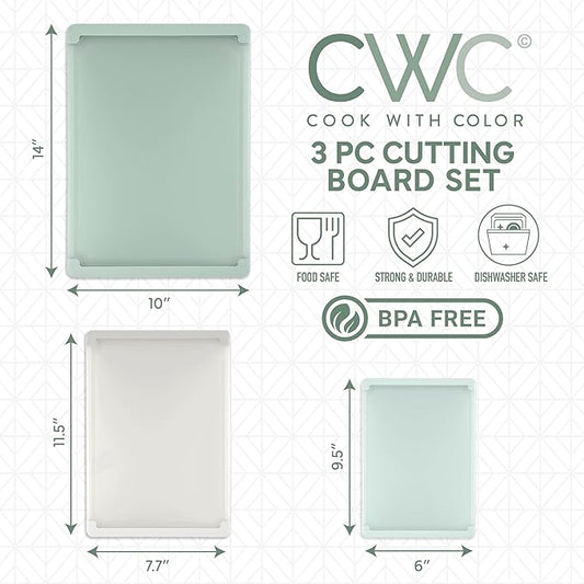 COOK WITH COLOR Extra Large Cutting Board Set, Jumbo-Sized Boards with Rubber Border for Enhanced Cooking Experience, 3-Piece, Mint