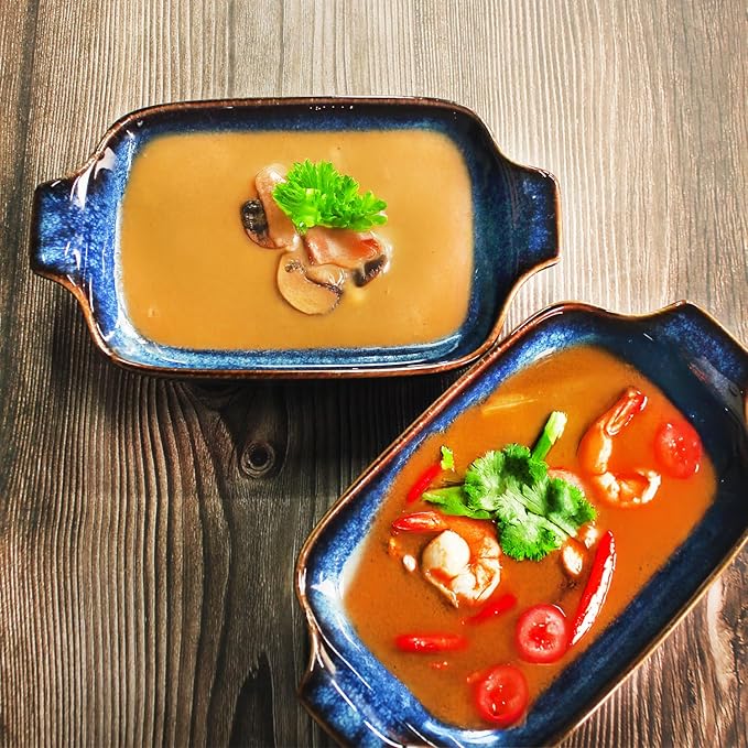 LIUYWYHCF Ceramics Au Gratin baking Dishes Set of 2, Baking Tray Bake ware, 12.3 oz Ramekins, for Pie Pan, Appetizer, Tart, Dessert, Quiche, Oven Small dish, individual dishes, Rectangular 9 Inch