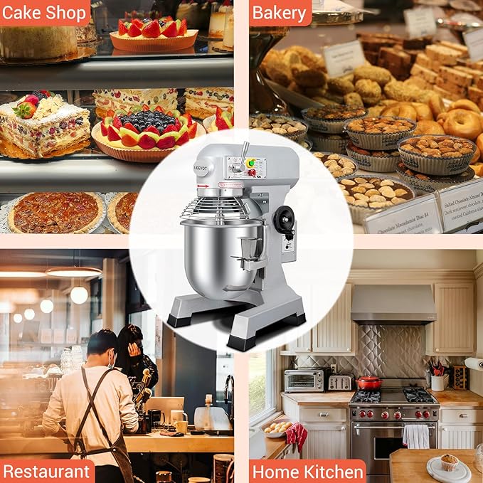 BOSBAK 20QT Commercial Planetary Stand Mixer, Heavy Duty Dough Mixer with 60-Min Timer & Splatter Guard, 3 Speeds for Kneading, Creaming, Whipping, for Bakery, Pizzeria, Restaurant