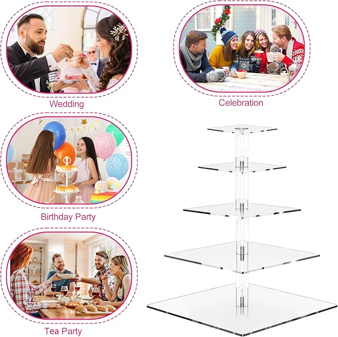 Weddingwish 5 Tier Acrylic Cupcake Stand, Clear Cupcake Tower Stand for 50 Cupcakes, Dessert Display Stand for Wedding Birthday