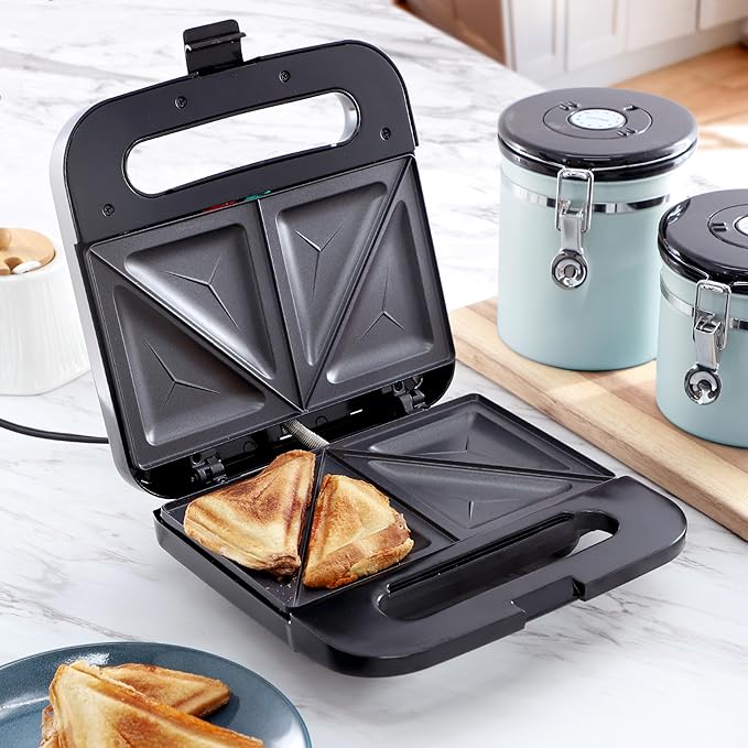 MegaChef Electric Non-Stick Aluminum Panini Press Sandwich Maker Grill, Compact Design, Panini Maker, Sandwich Grill, Countertop Grill Griddle (Triangle Plate)