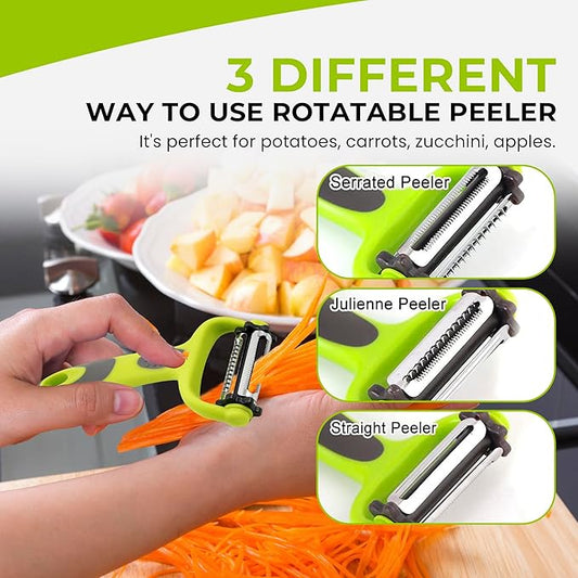 3 In 1 Rotatable Stainless Steel Blade Vegetable Peeler, Vertical Serrated & Straight Peeler For Potato, Carrot, Apple, 3pcs Set, Ergonomic Non-Slip Handle, Sharp Blade, Durable Design