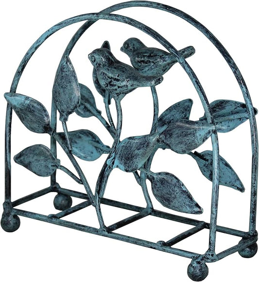 Cast Iron Bird & Tree Classic Napkin Holder/Tabletop Freestanding Tissue Dispenser, Turquoise