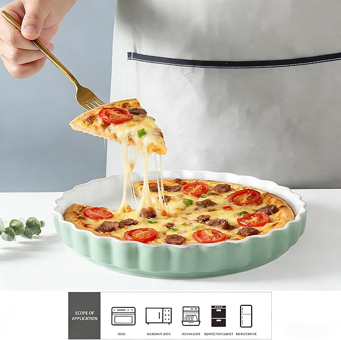 WINRIOO Quiche Baking Dish,Ceramic Pie Pan 11 Inch Reusable,Pizza Pan,Non-Stick Round Tart Pan with Ruffled Edge Microwave Dishwasher and Oven Safe