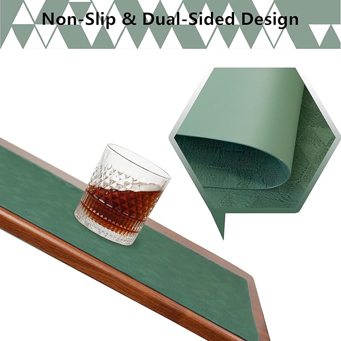 Jovono Faux Leather Placemats Set of 8, 17.8"x11.8", Waterproof & Oil-Proof Table Mats, Easy-Clean Washable Kitchen Place Mats for Dining Table, Fabric Texture, Green Mat