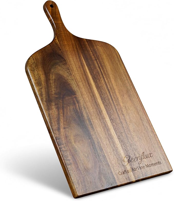 Acacia Wood Charcuterie Board with Handle, Large Cheese Serving & Entertaining Board, Premium Natural Grain Wooden Board for Appetizers, Snacks & Gift Giving
