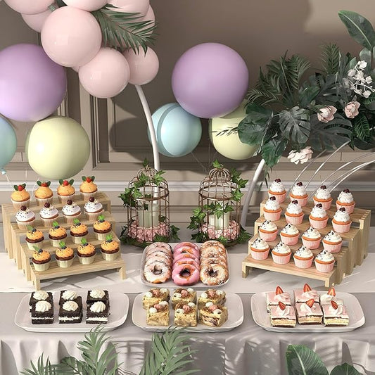 4 Set Large Wooden Tiered Riser Display Stands for Vendor Events,Stackable Perfume Organizer Cologne Stand for Men Women,Wooden Cupcake Dessert Stand,Wood Dessert Table Display Set,Food Display Risers for Party(12-11.2-10.4-9.6IN)