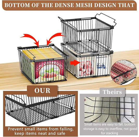 Large Freezer Organizer Bins,Upgraded Bottom Leak-Proof net,Fit 5 to 9 Cu Ft Chest Freezer,5 Pack, Expandable Stackable Chest Freezer Containers with Handle (Black-5P)