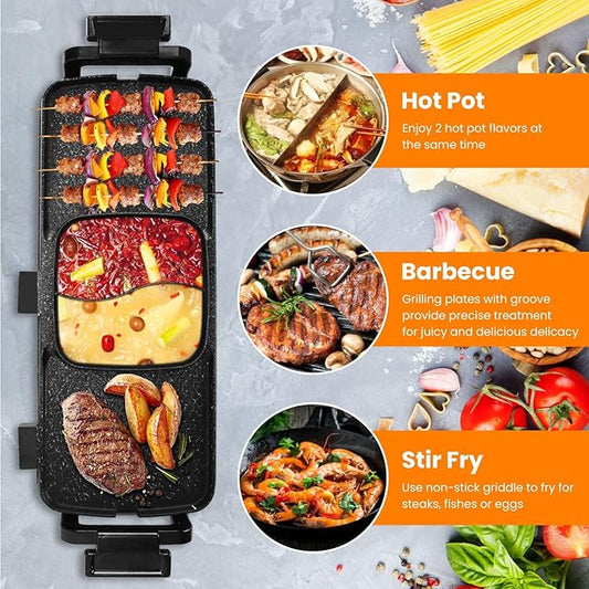 2 in 1 Hot Pot with Grill, Electric Hot Pot 2 in 1 Hot Pot BBQ Grill, Removable Hotpot Pot 2800W /Large Capacity Power Separate Temperature Control, Electric Grill for 2-10 People