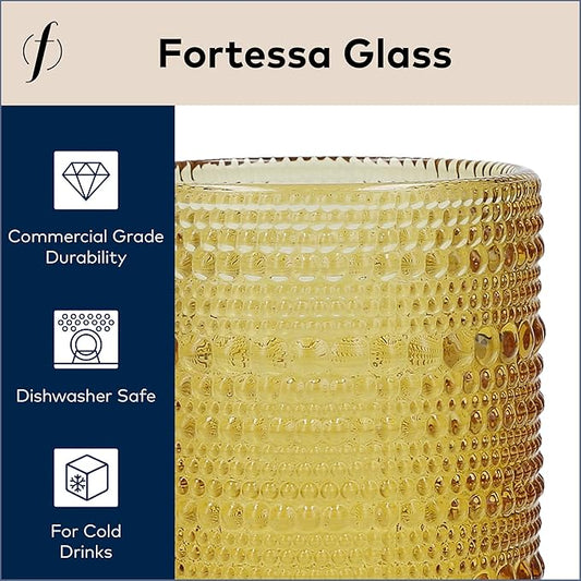 Fortessa Jupiter Beaded Hobnail Glass, 13 Ounce Iced Beverage (Set of 6), Amber