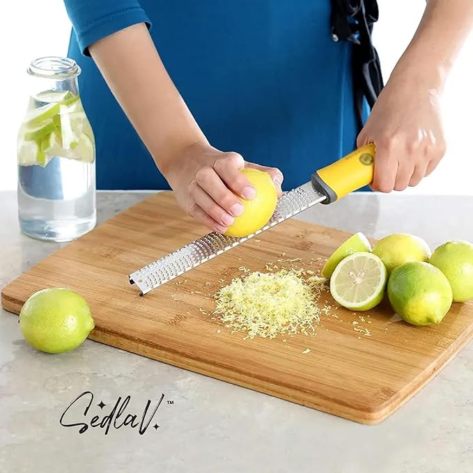 SEDLAV Citrus Lemon Zester & Cheese Grater - Versatile Stainless Steel Blade for Parmesan, Lemon, Ginger, Garlic, Nutmeg, Chocolate, and More - Includes Protective Cover and Cleaning Brush - Dishwashe
