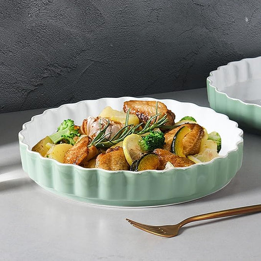 WINRIOO Quiche Baking Dish,Ceramic Pie Pan 11 Inch Reusable,Pizza Pan,Non-Stick Round Tart Pan with Ruffled Edge Microwave Dishwasher and Oven Safe