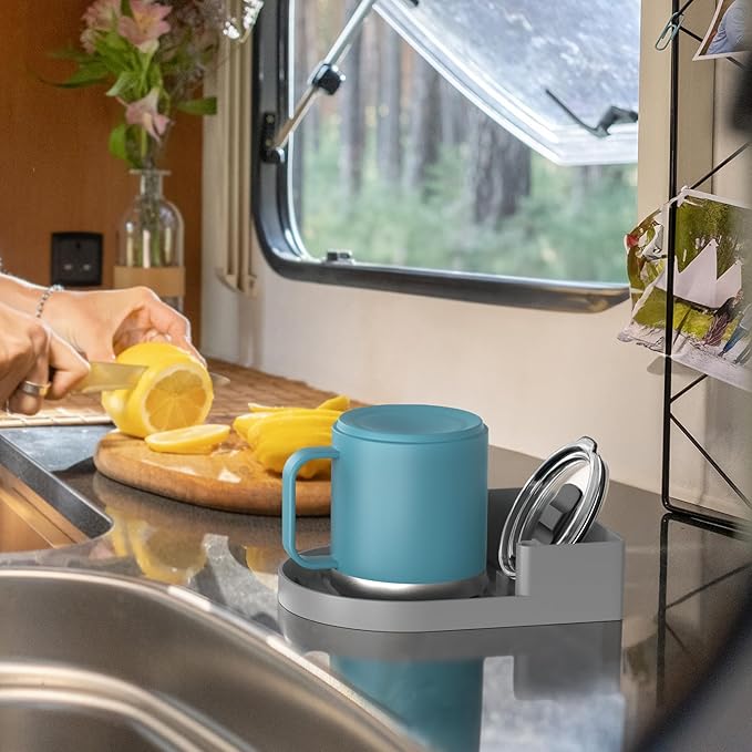 NiHome Silicone Water Bottle Drying Rack Compatible with Stanley Tumblers 20-40oz, YETI,Mugs, Wine Glasses, Compact Portable Cup Dryer Stand with Anti-Slip Base for Countertops, RVs & Travel (Gray)