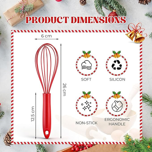 Domensi 24 Pcs 10 Inch Red Silicone Whisk Non Scratch Balloon Wire Whisk for Cooking Manual Egg Beater Milk Coffee Frother, Baking Gifts Cooking Supplies for Christmas Gift Party Stocking Stuffers