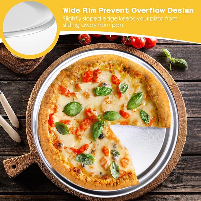 Bokon 12 Pcs 12 Inches Pizza Pan Bulk Restaurant Aluminum Silver Round Pizza Pie Cake Plate Anti Rust Tray for Oven Baking Home Kitchen Easy to Clean