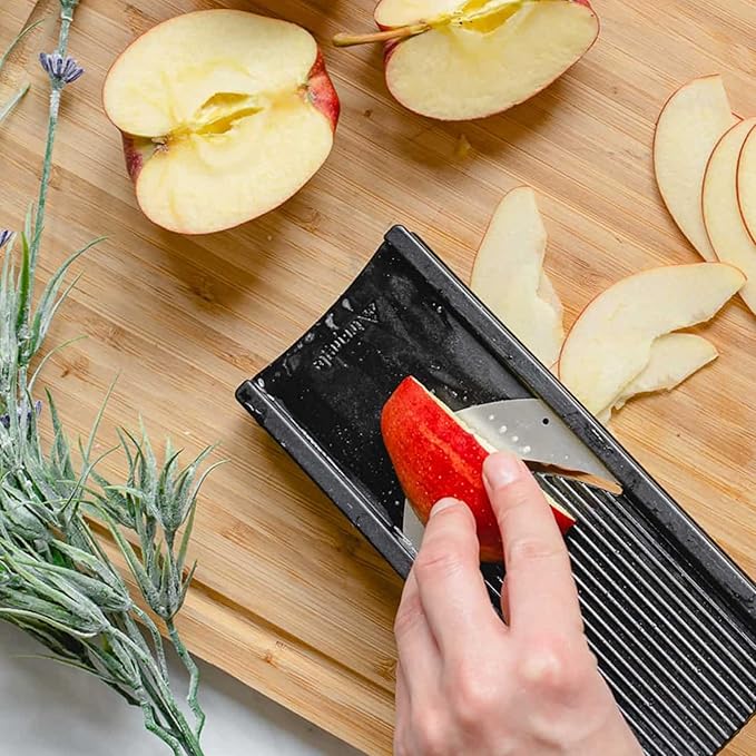 triangle Vegetable Slicer - 2 mm Mandoline - Compact Stainless Steel Cutting Tool - Parabolic Blade for Extreme Sharpness & Rocking Cut - Dishwasher Safe