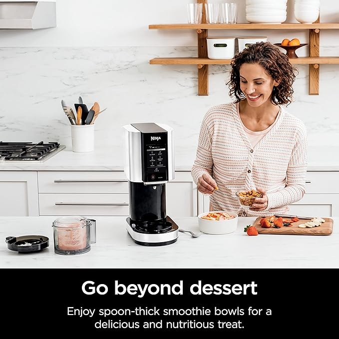 Ninja CREAMi Ice Cream Maker, 7 One-Touch Programs, with (2) Pint Containers & Lids, Compact Size, White (NC301WHBBB)
