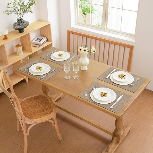 FROMHEART Faux Leather Placemats Set of 8–Waterproof,Heat/Oil Stain-Resistant PU Table Mat–Reversible,Non-Slip,Easy to Clean Place Mats for Kitchen,Dining,Indoor/Outdoor,(Light Coffee,11.8" x 17")