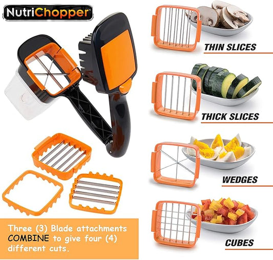 Nutrichopper Deluxe with 30% Larger Fresh-keeping Storage Containers - Vegetable Slicer that Chops, Cubes and Wedges, Multi-purpose Food Chopper with Stainless Steel Blades, As Seen On TV Set of 2