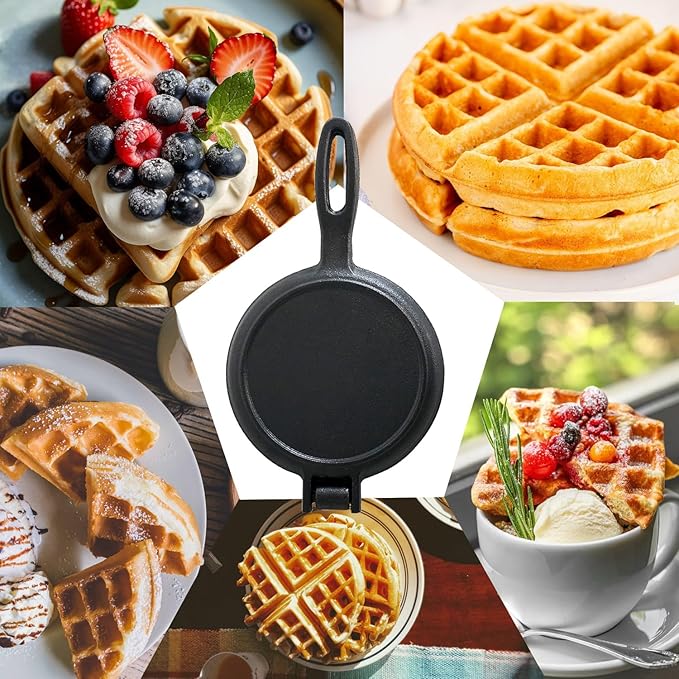 7 Inch Round Cast Iron Waffle Iron Plant oil care Two Piece Hinged Non Electric Waffle Maker For Commercial Breakfast Kitchens