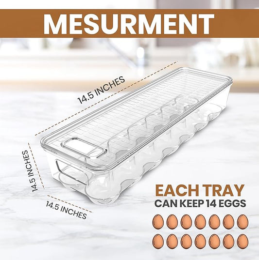 Utopia Home Egg Container With Lid and Handle for Refrigerator Organization- Pack of 2 - Clear Stackable Egg Holder for Kitchen or Pantry Organizers and Storage