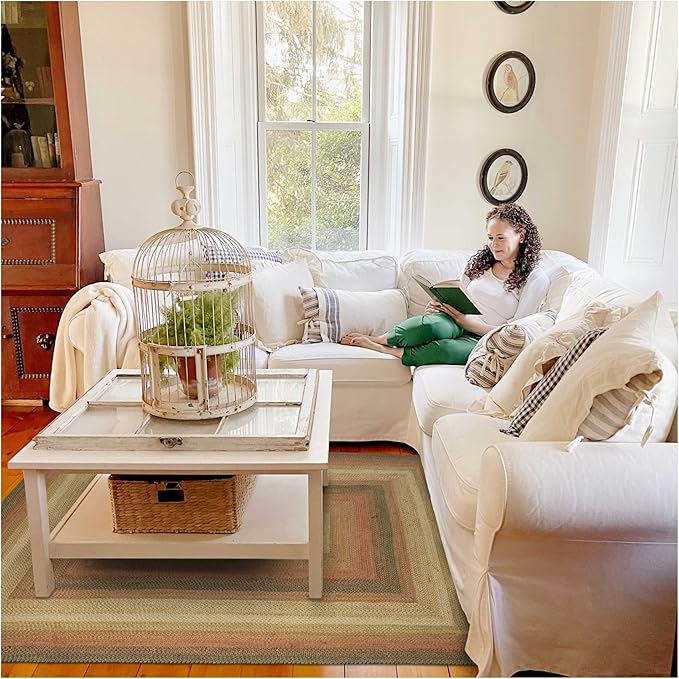 Homespice Russet Jute Braided Rugs for Bedroom 4x6' - Ideal as Multicolor Country Rugs for Living Room and Bedroom