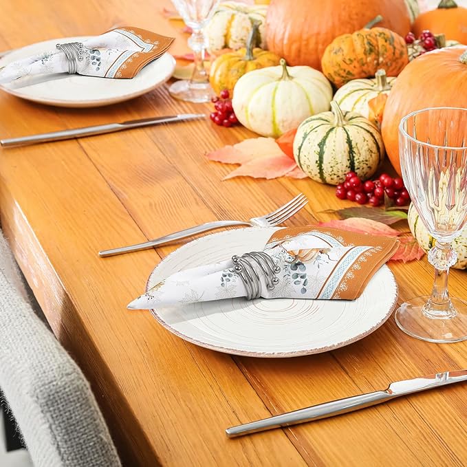 Fall Pumpkins Print Cloth Napkins 100% Cotton, 18" X 18" Dinner Napkins Cloth Set, Washable Napkins for Home, Kitchen, Dinner, Party, Wedding, Cocktail, Set of 6