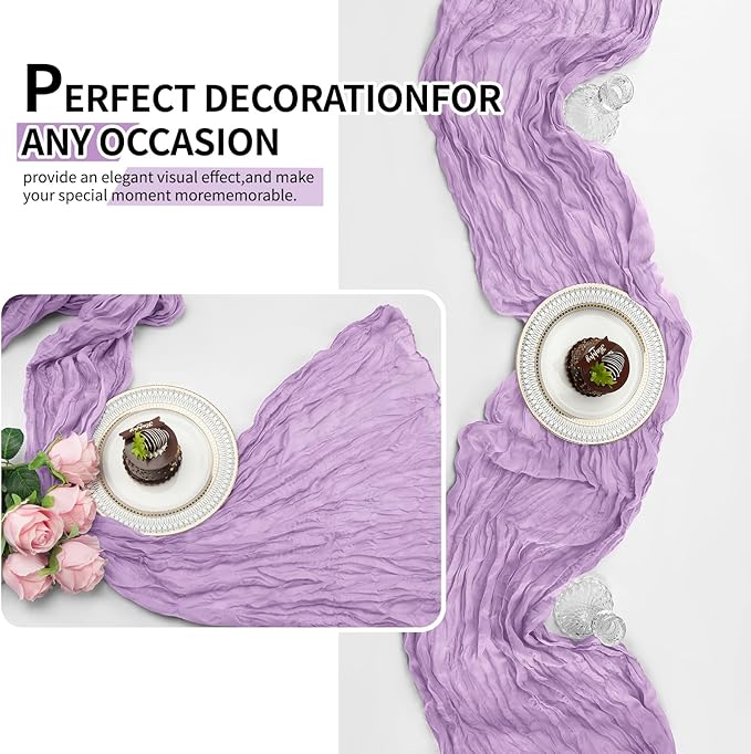 12 Pack Lavender Cheesecloth Table Runner 10Ft, Lilac Purple Table Runners 21.5 x 120 inch,Semi Sheer Cheese Cloth Fabric Runner Bulk for Wedding,Party,Baby Shower,Bridal Shower