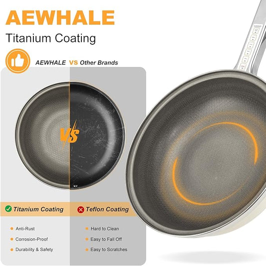 AEWHALE Hot Pot Electric,5L Multifunctional Electric Pot for Cooking,1600W Non-Stick Frying Pans for Steak, Egg, Ramen, Soup with Temperature Adjustment, Titanium Stainless